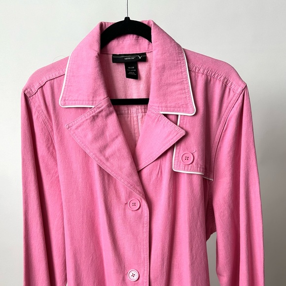 VINTAGE 2000s VENEZIA Chic Pink Short Trench Coat Size-18/20, fits smaller sizes - Picture 6 of 10